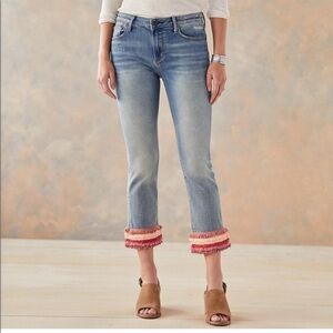 DRIFTWOOD Relaxed Blue Jeans with Multicolor Cuffs, Colette, 32, EUC